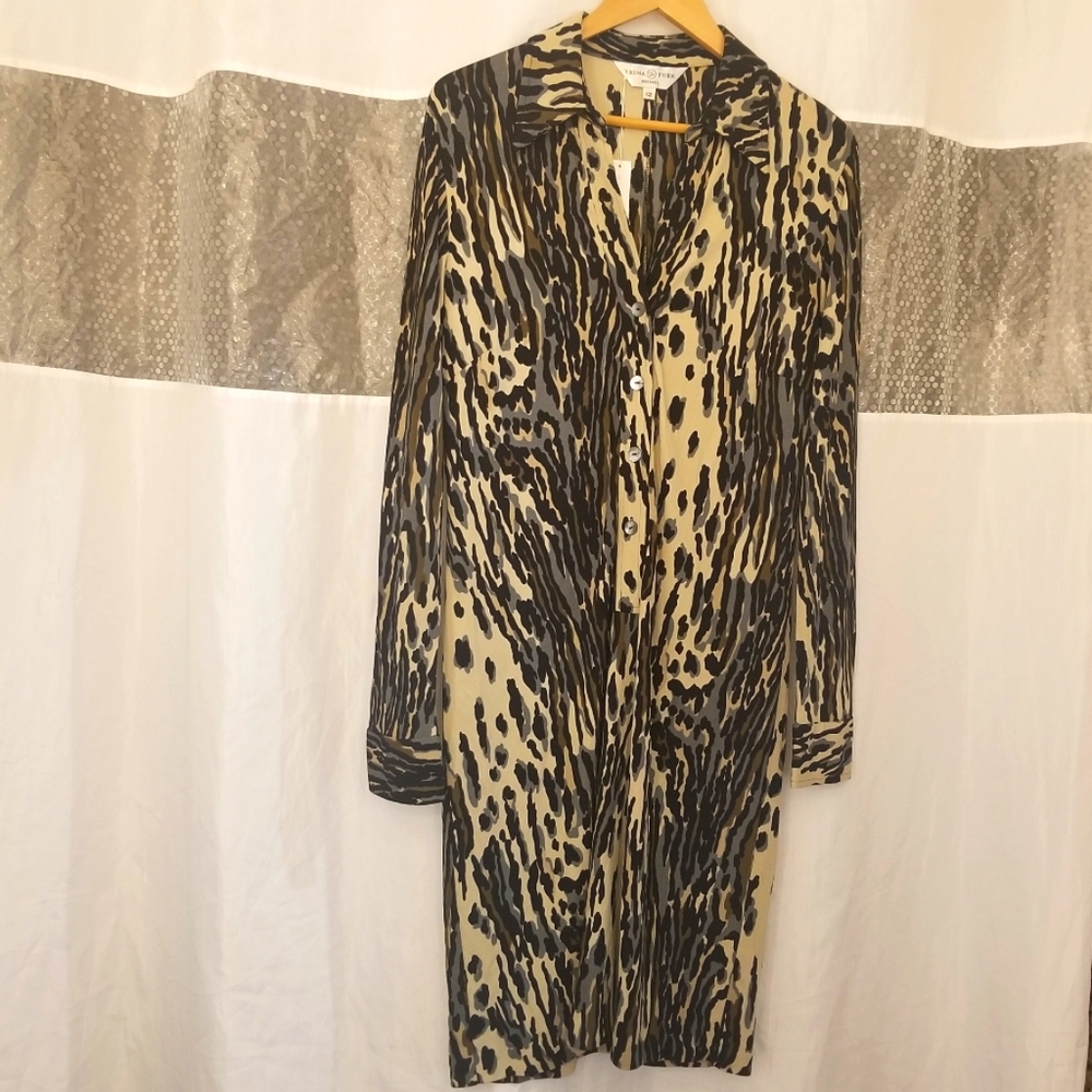 Trina Turk Animal Print Midi Shirt Dress, Multicolor, Size 12